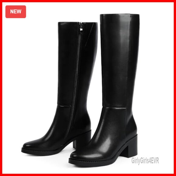 Knee High Boots with Chunky 2.56" Heel, Round Toe, Side Zipper - Picture 4 of 7
